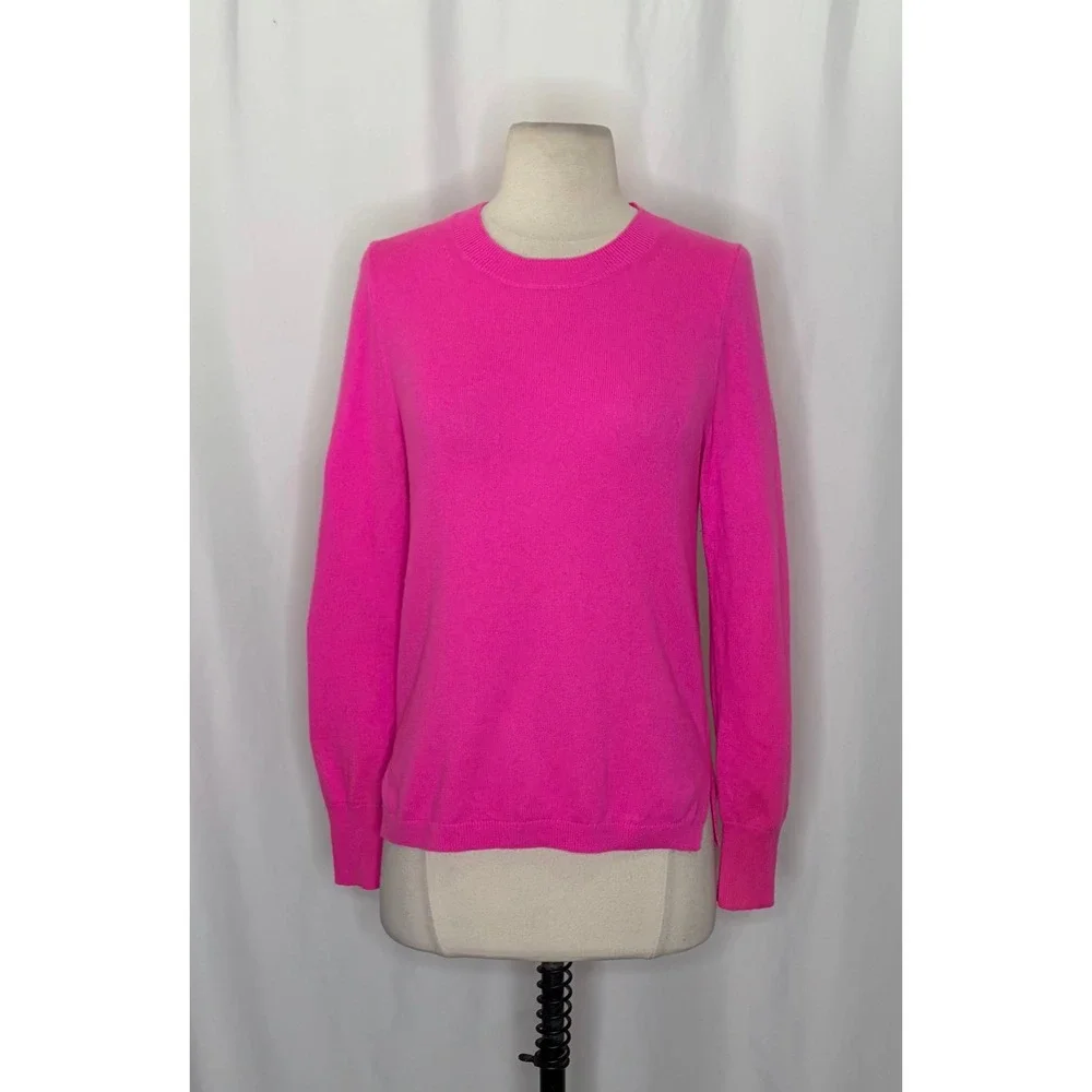J. CREW Cashmere Slim Fit Crewneck Sweater Solid Neon Fuchsia Pink Knit Small